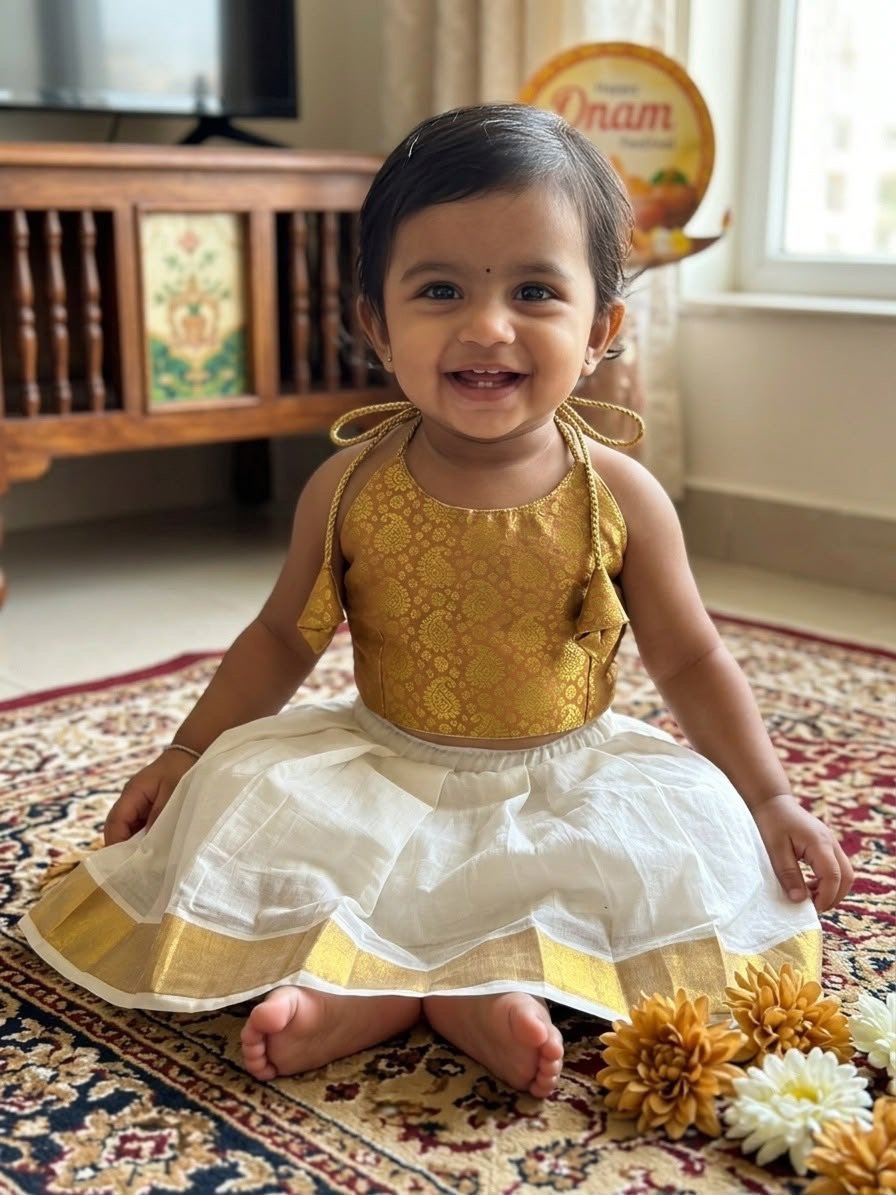 Kerala Kasavu Onam Traditional Festive Frock
