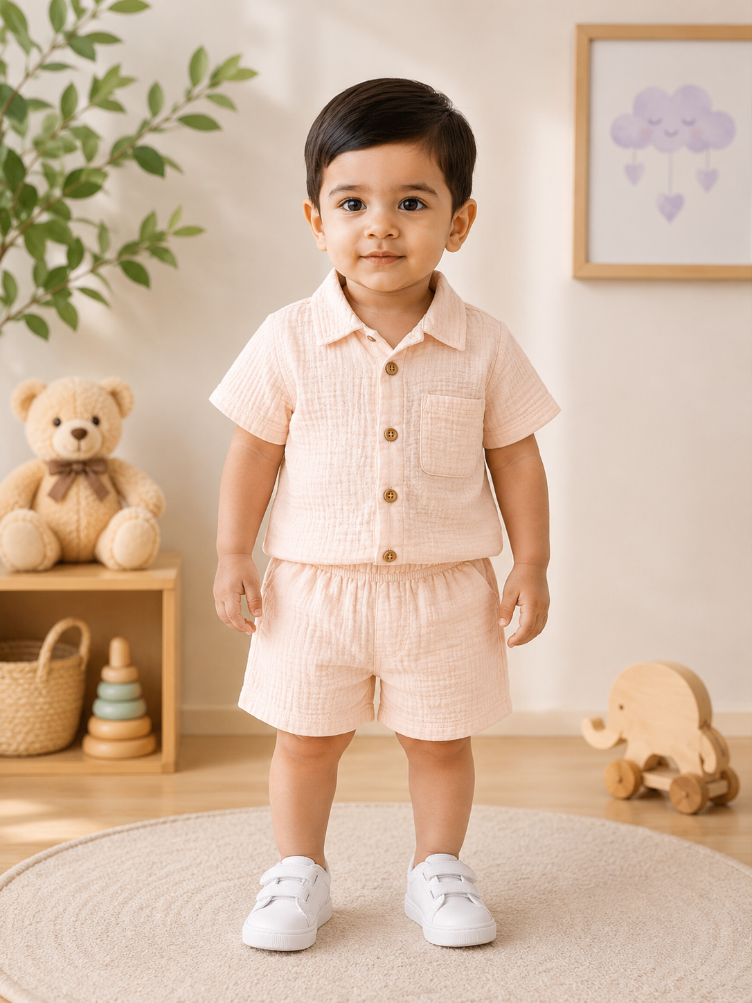 Peach Blush Crinkled Muslin Co-ord Set