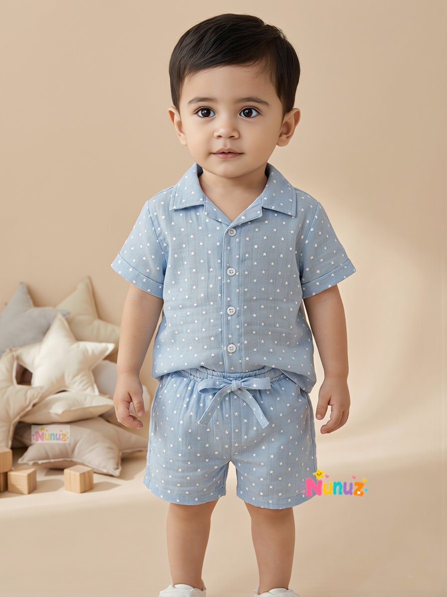 Starry Night Blue Crinkled Muslin Co-ord Set